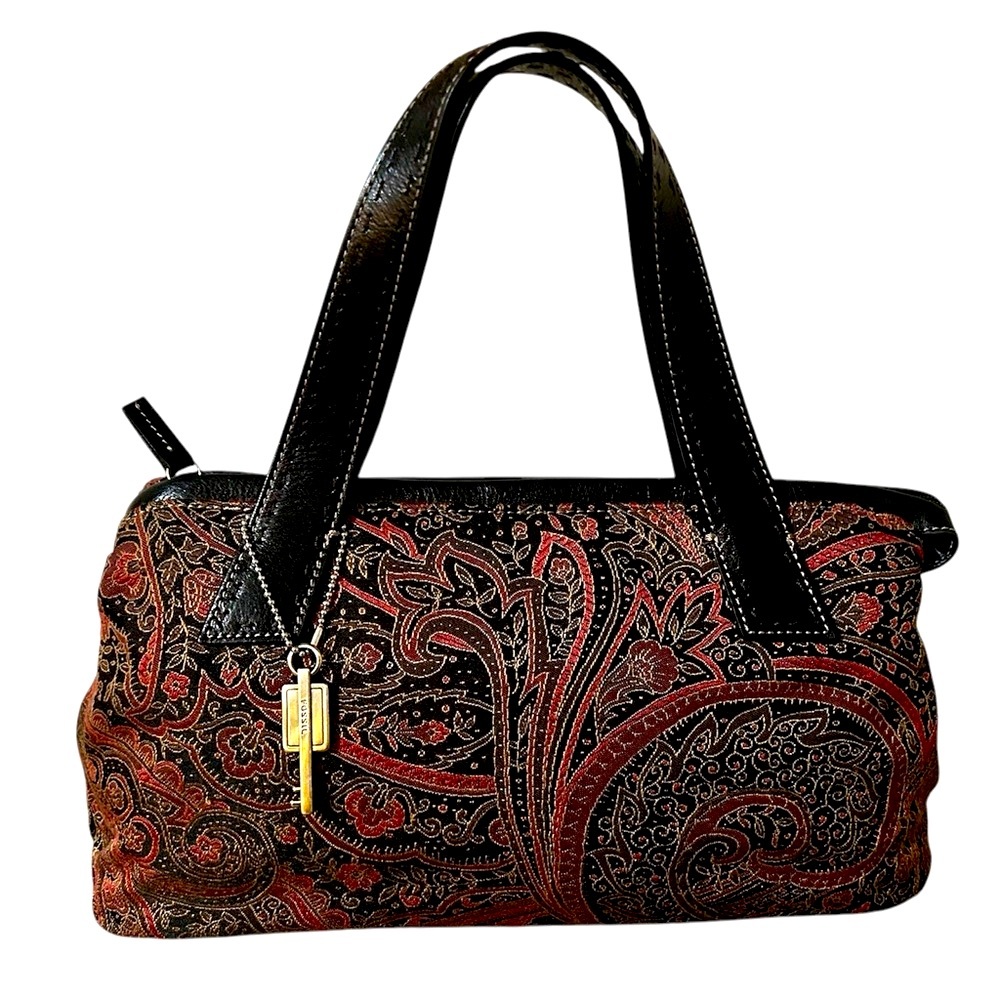 Fossil Black and Red Paisley Bag